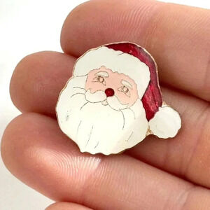 Vintage Gold Toned Enamel Santa Claus Christmas Holiday Brooch Pin